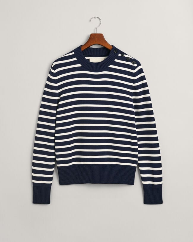 Breton Striped Shiny trui van katoen met ronde hals