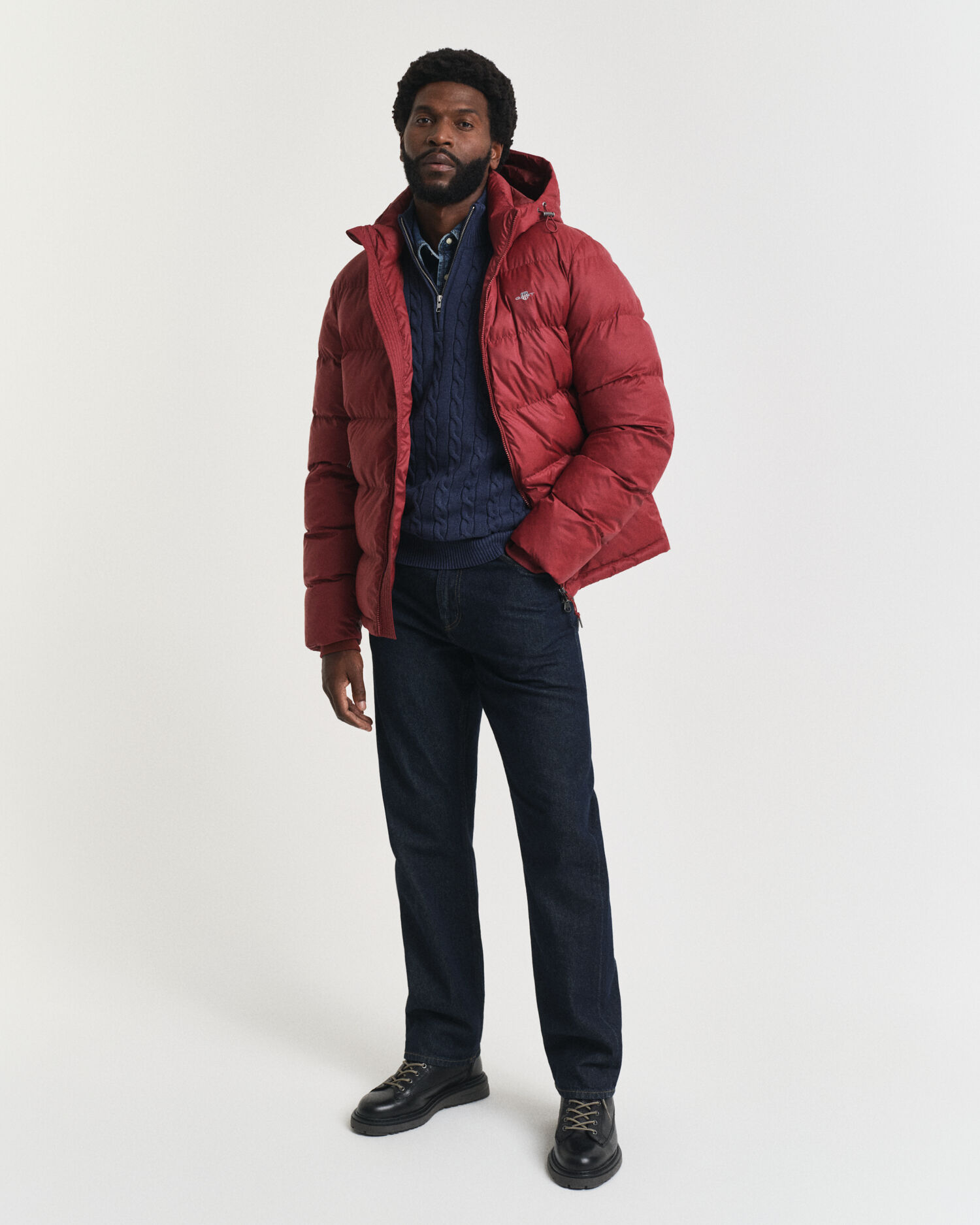 Kabelgebreide trui met korte rit van katoen