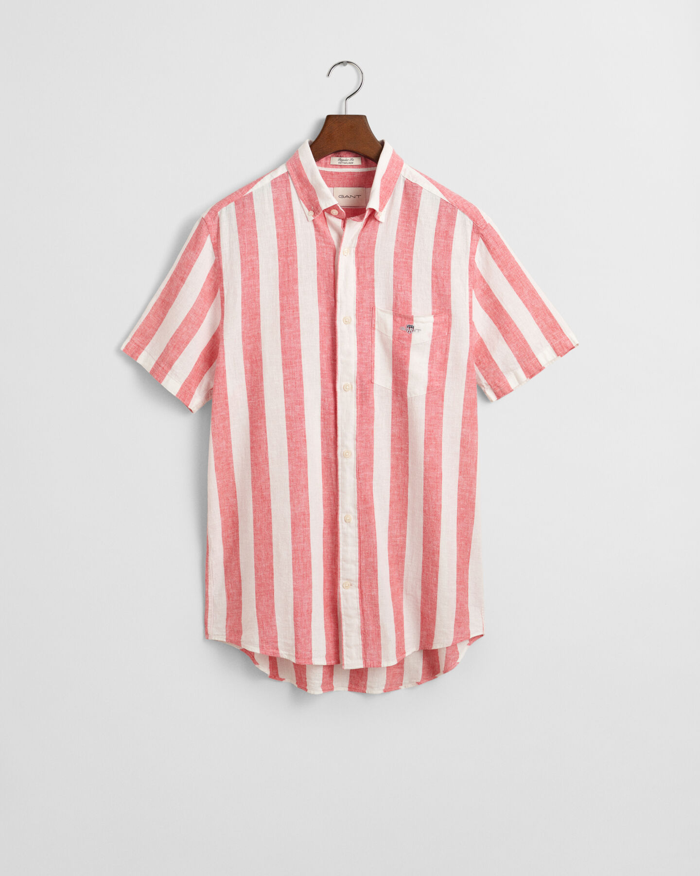 Regular Fit gestreept overhemd met korte mouwen van katoen en linnen
