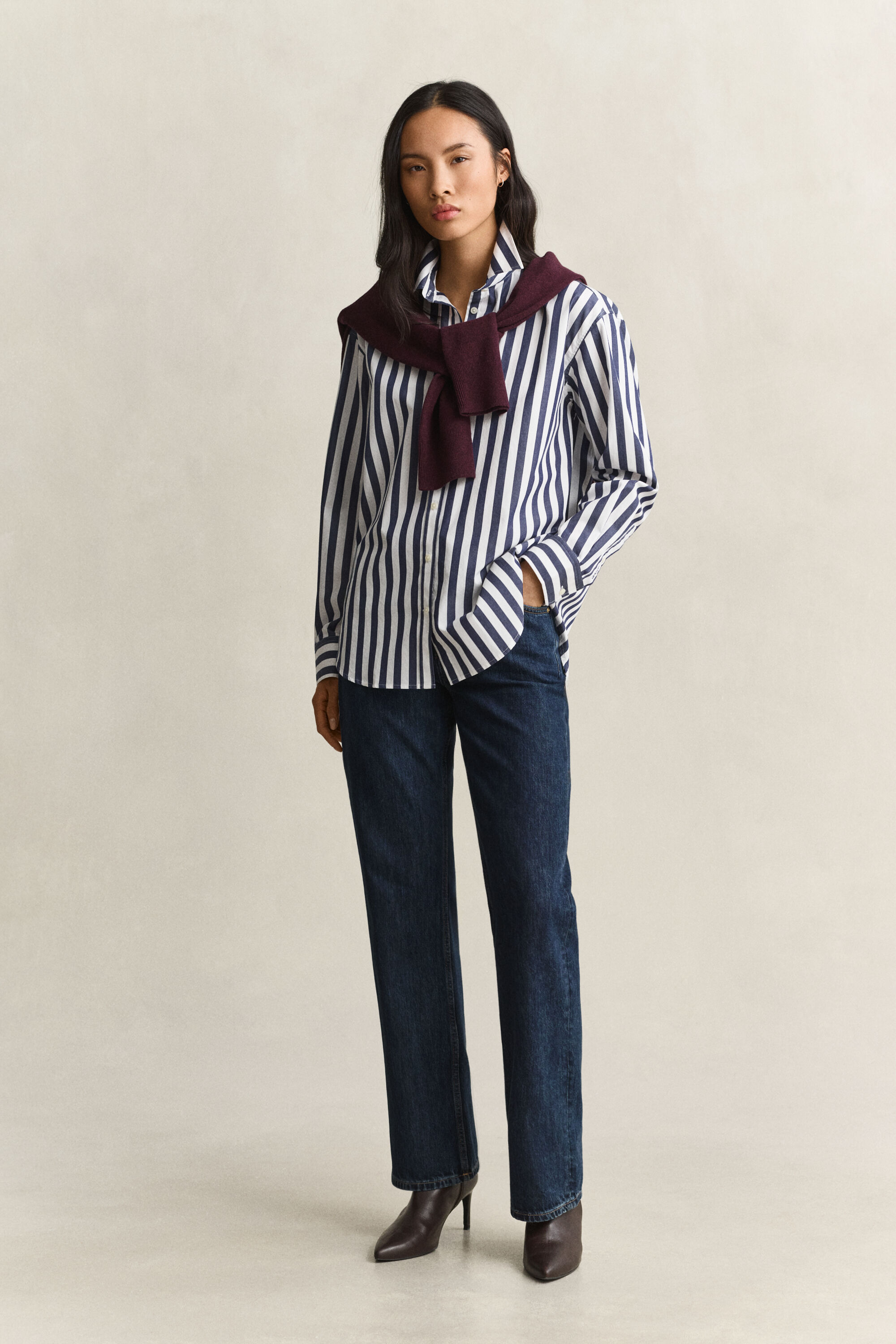 Relaxed fit poplin overhemd met strepen