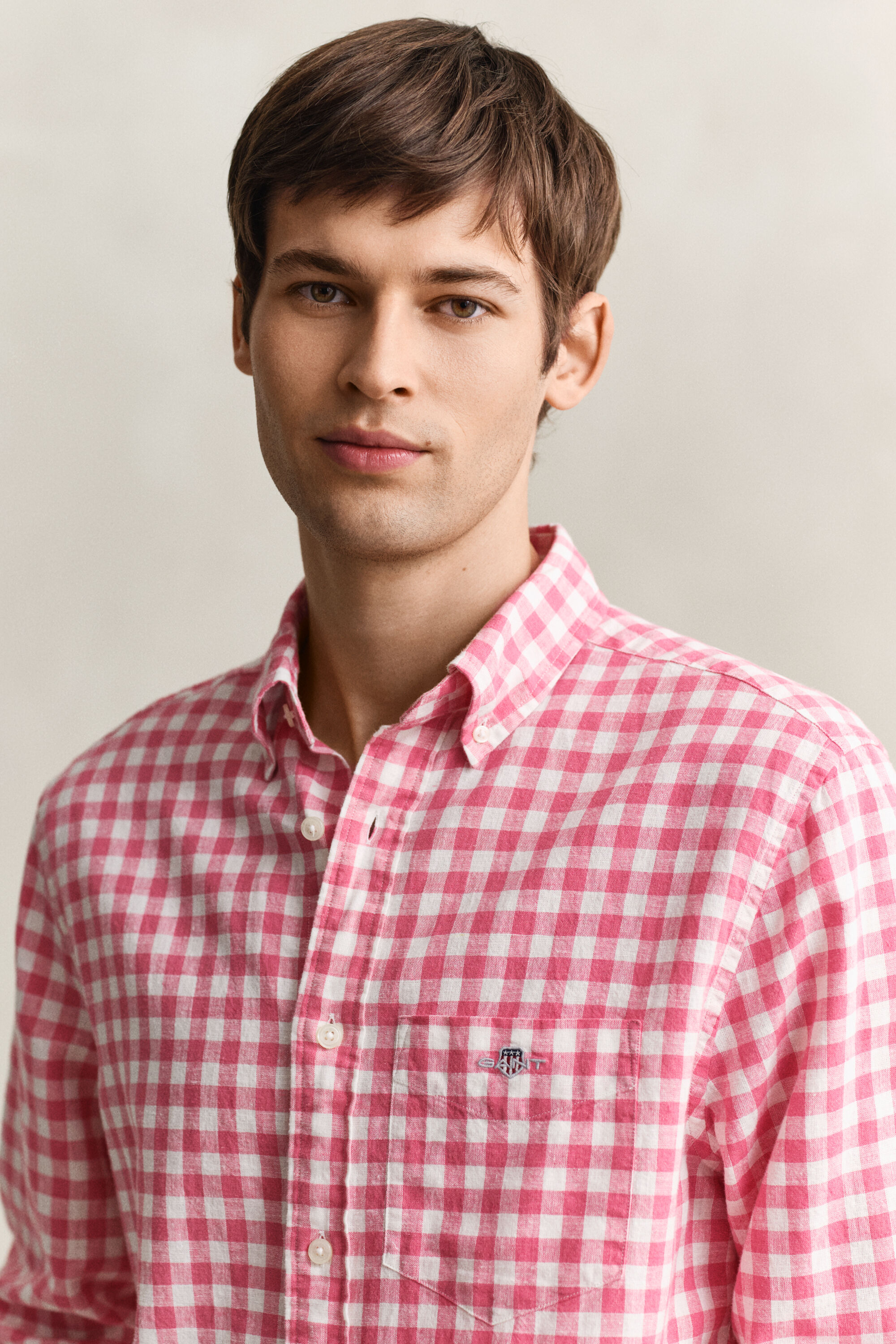 Overoverhemd van linnenmix met Gingham-ruitje