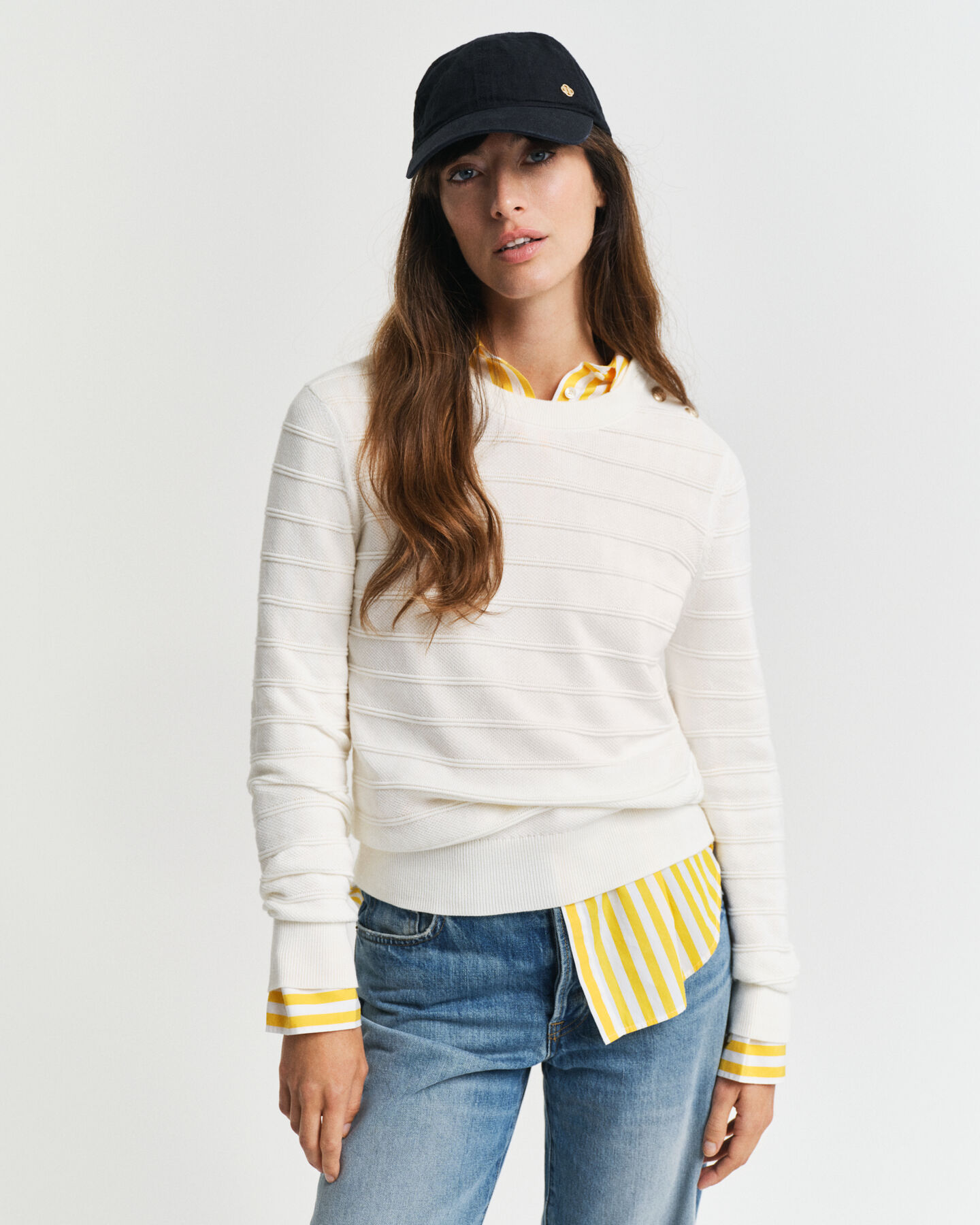 Katoenen Textured sweater met ronde hals