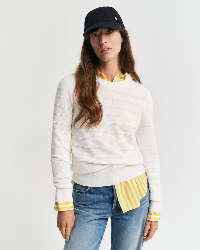 Katoenen Textured sweater met ronde hals