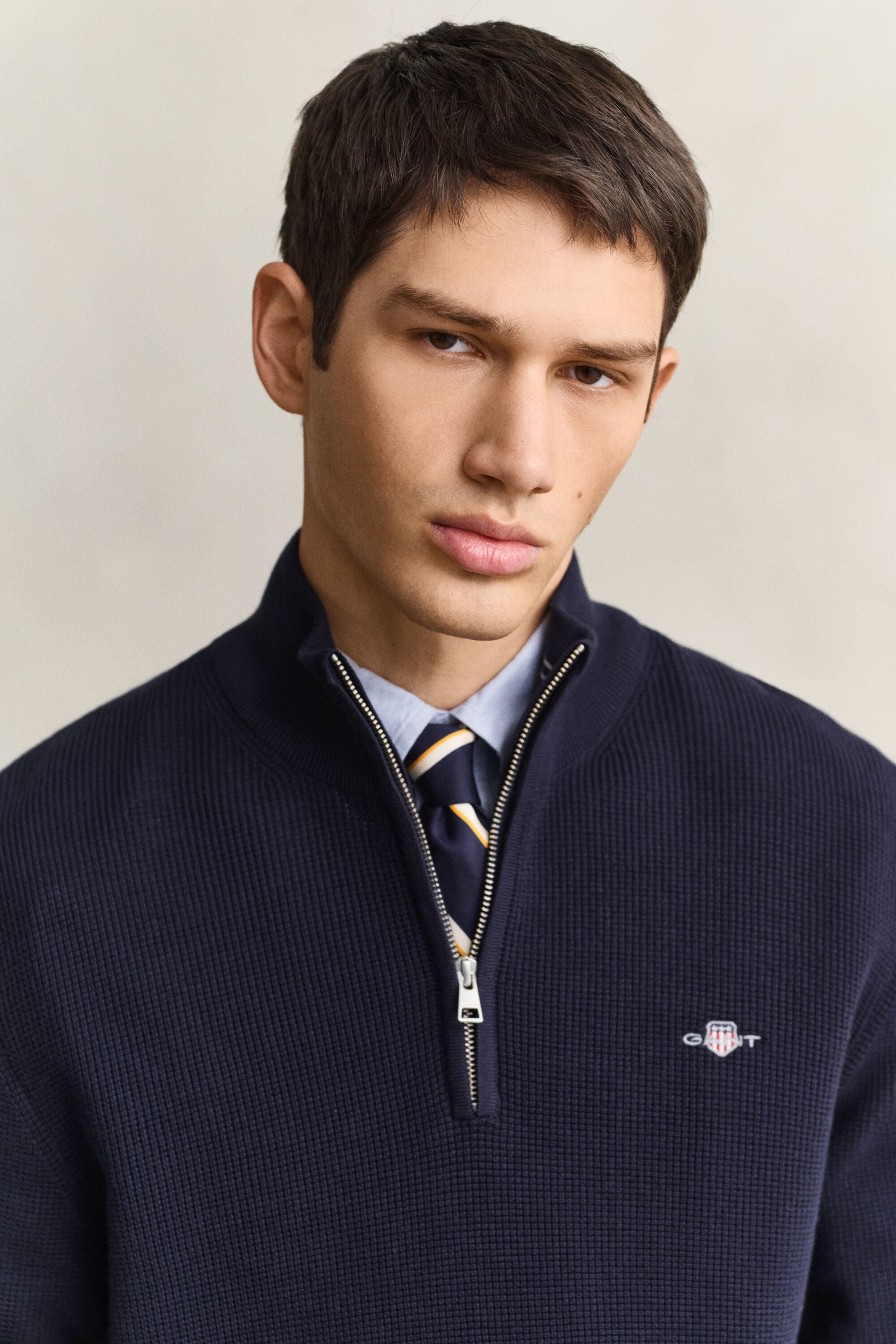 Katoenen Textured sweater met korte rits
