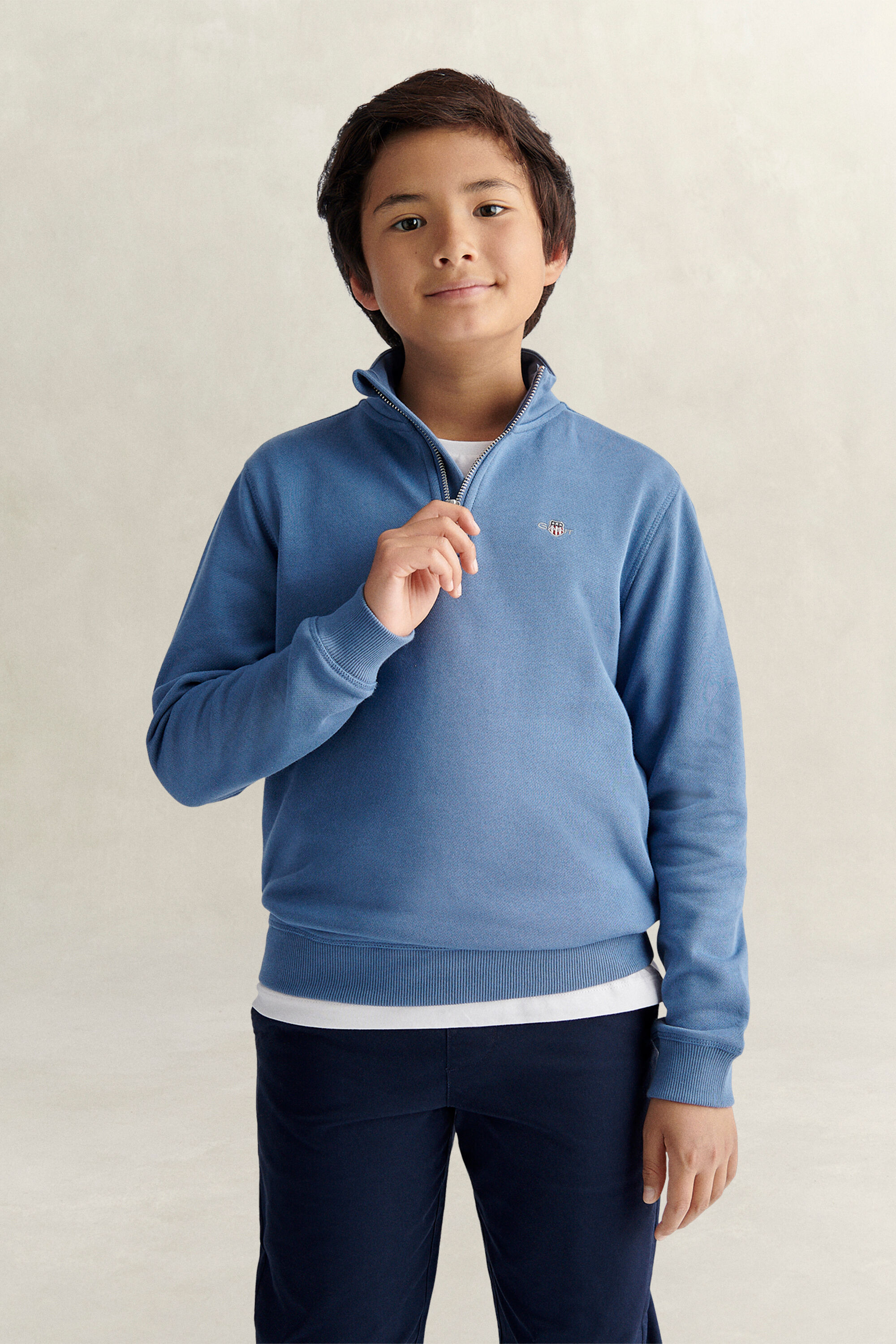 Sweatshirt met korte rits en schild voor tienerjongens
