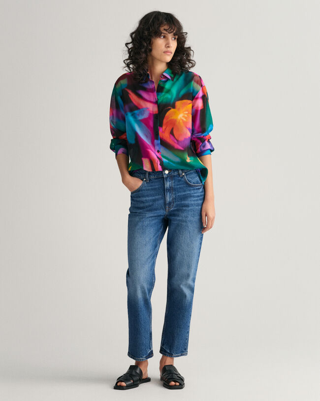 Relaxed Fit overhemd met bloemenprint van katoen en zijde