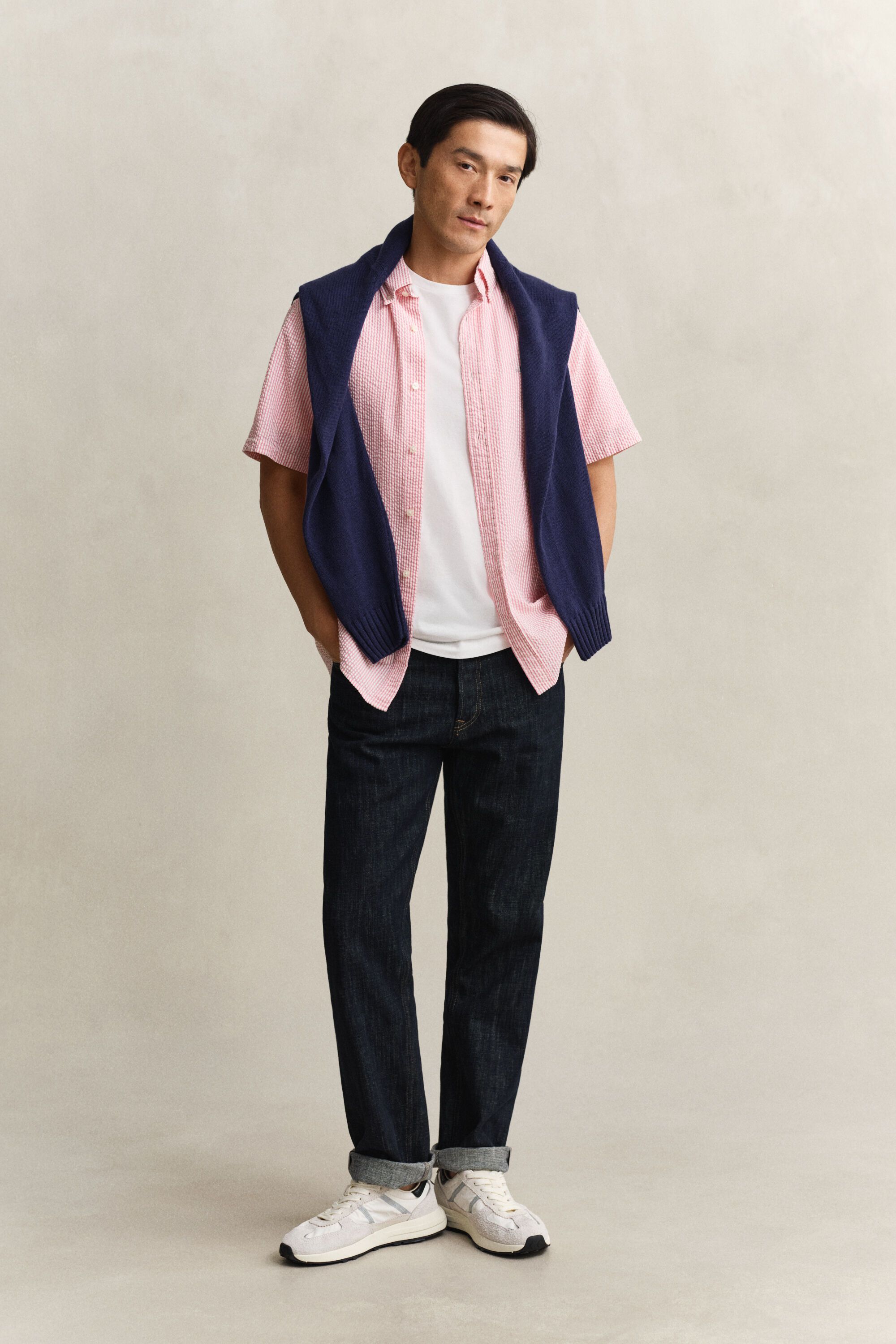 Seersucker overoverhemd met korte mouwen en strepen