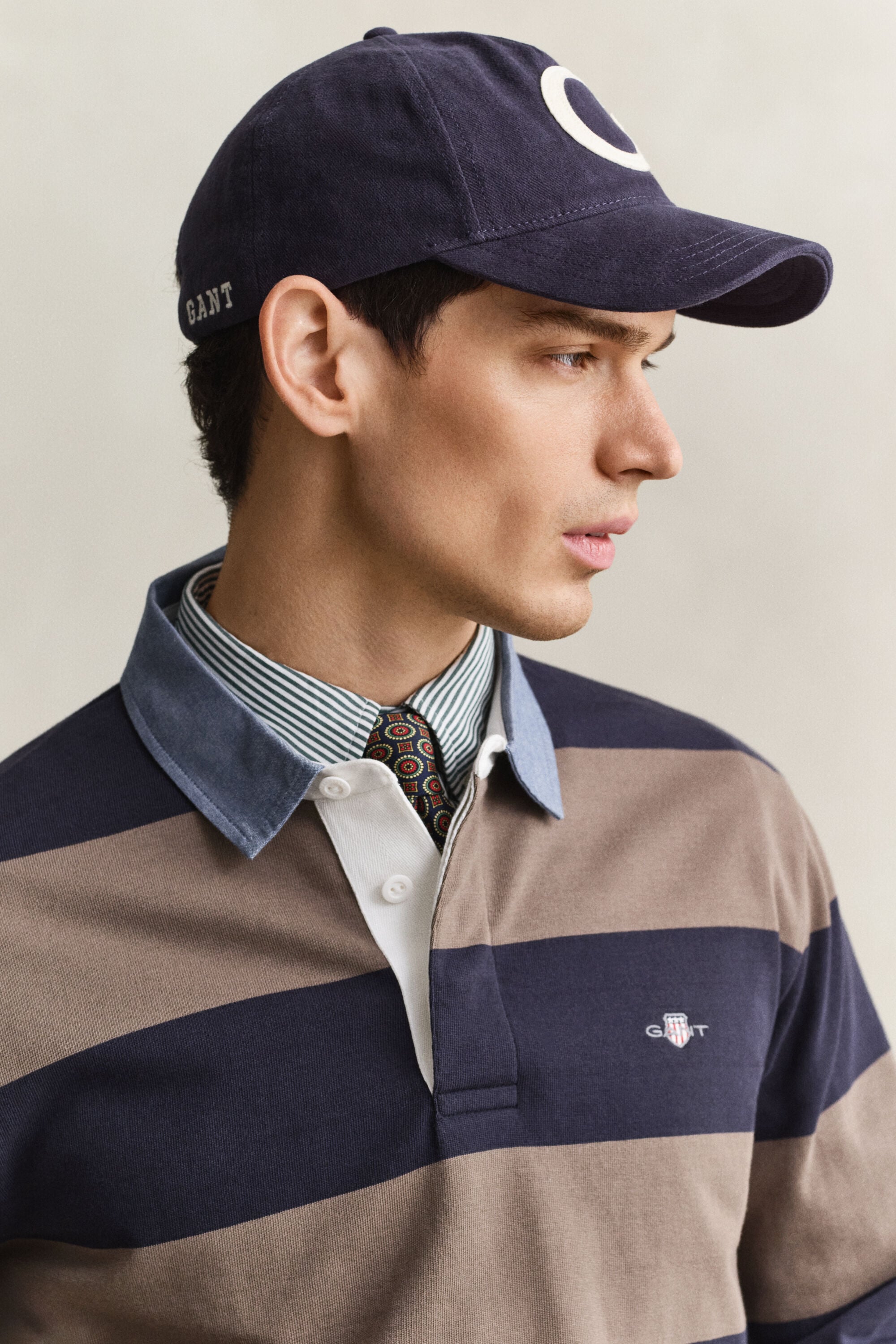 Gestreepte Heavy Rugger met chambray kraag