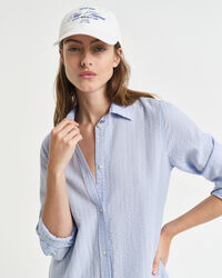 Seersucker jurk met ton sur ton streepje