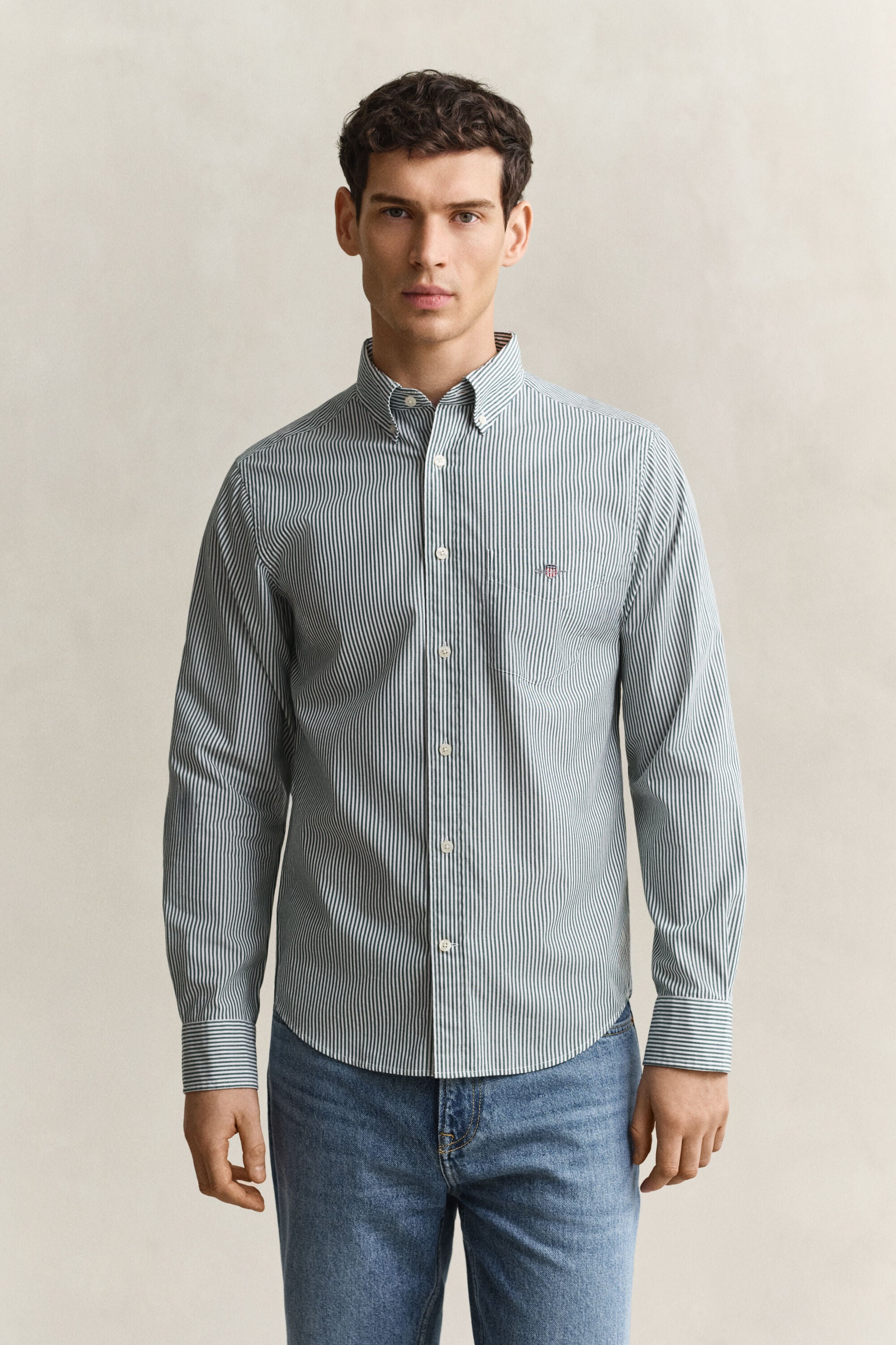 Classic Regular gestreept poplin overhemd
