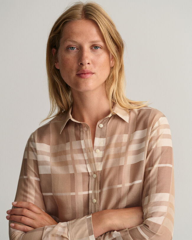 Regular Fit geruit overhemd van katoen en zijde