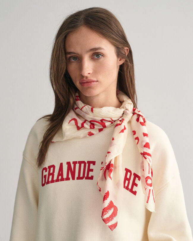 Sjaal met tekstprint van katoen en zijde