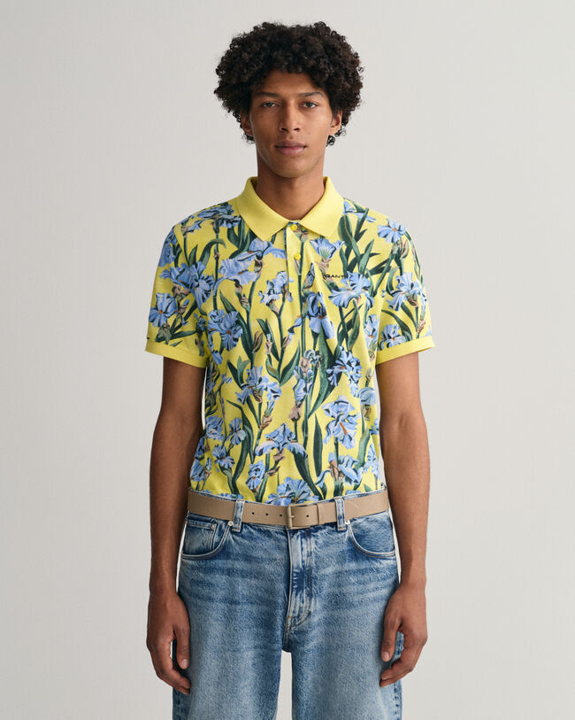 Iris-print piqu&eacute; poloshirt