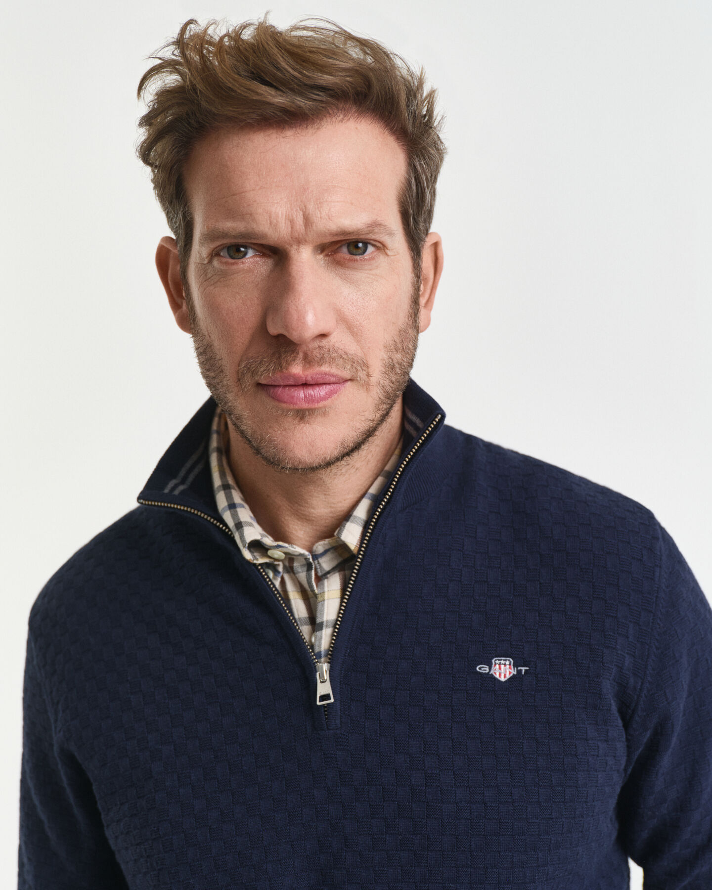 Trui met korte rits en microtextuur