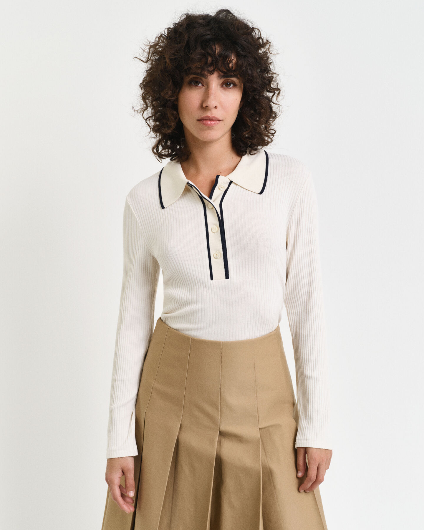 Geribd poloshirt met lange mouwen
