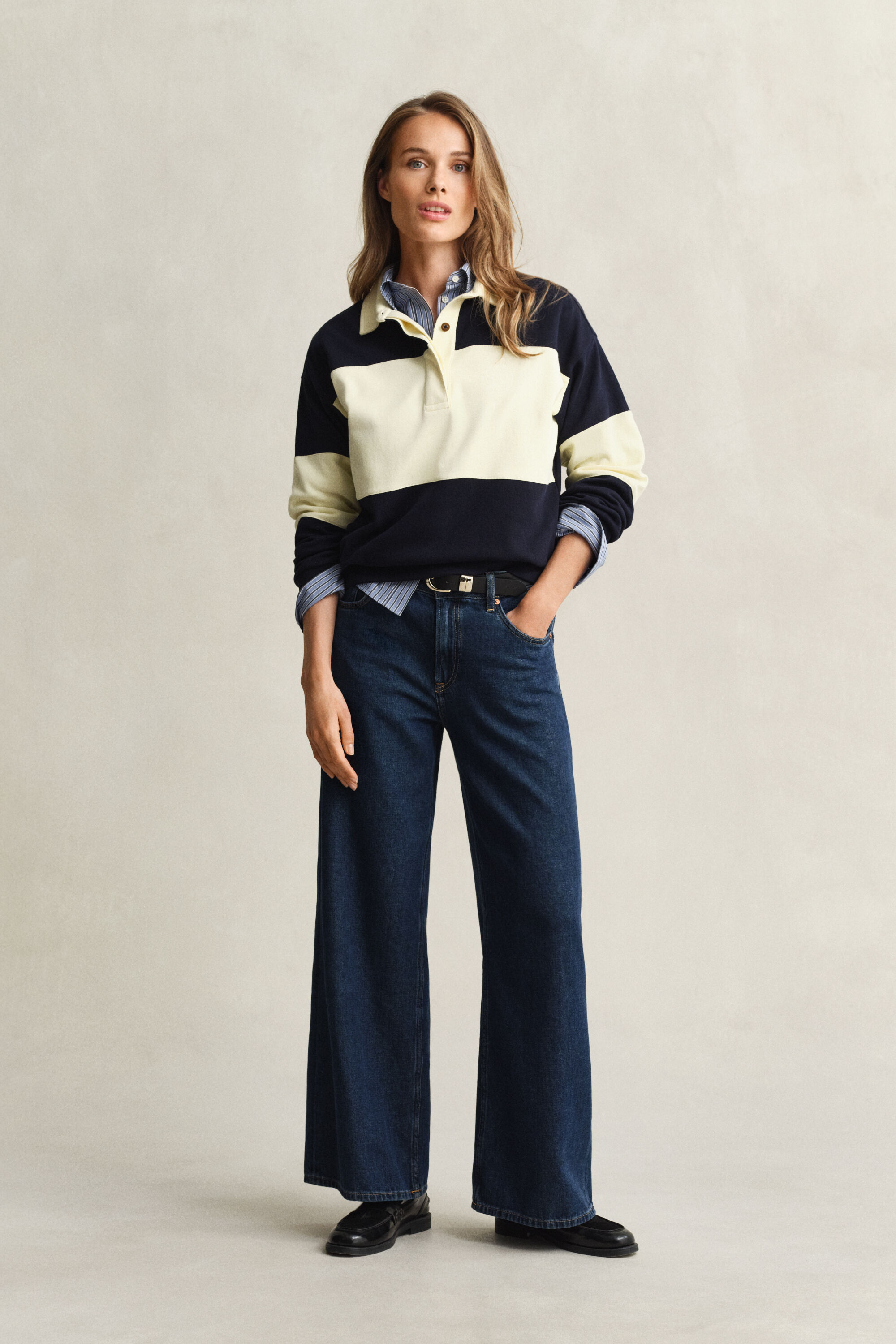 Rugger met piqué-textuur en kleurblokken