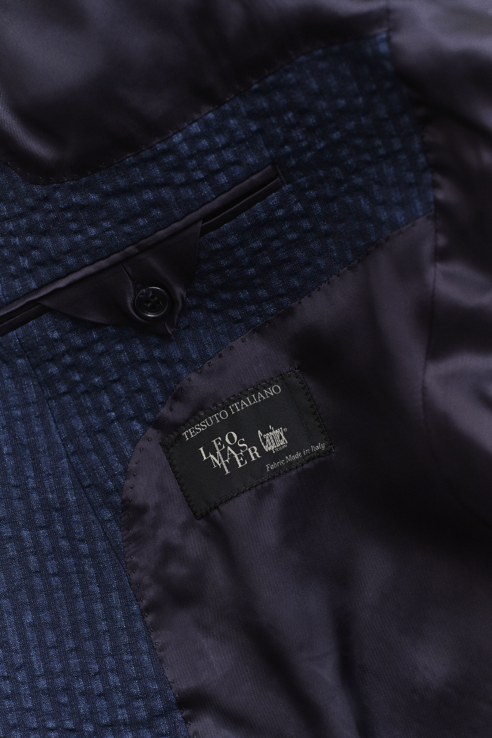 Indigoblauw seersucker kostuumjasje