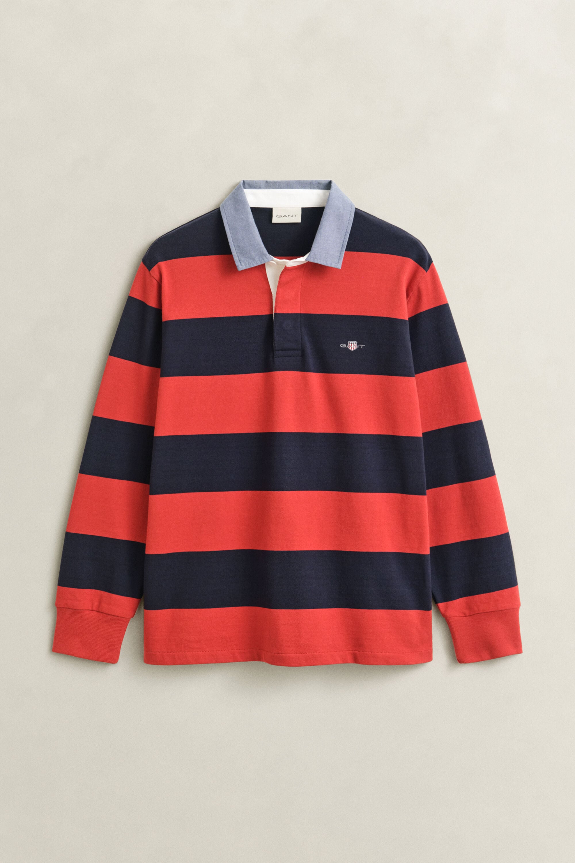 Gestreepte Heavy Rugger met chambray kraag