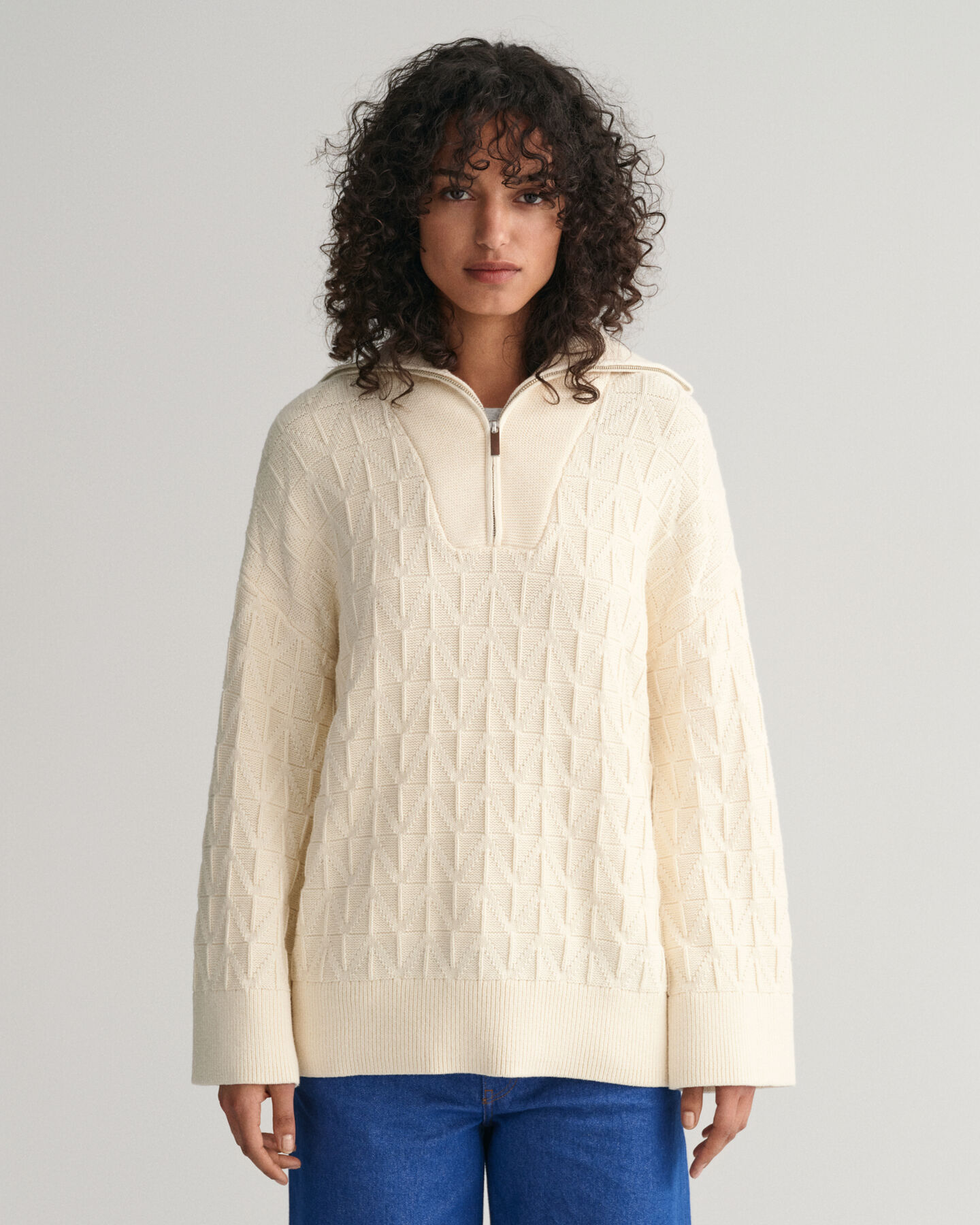 Trui met visgraatmotief en korte rits