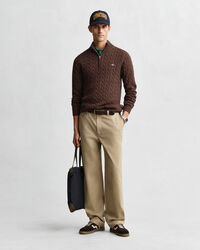 Kabelgebreide trui met korte rit van katoen