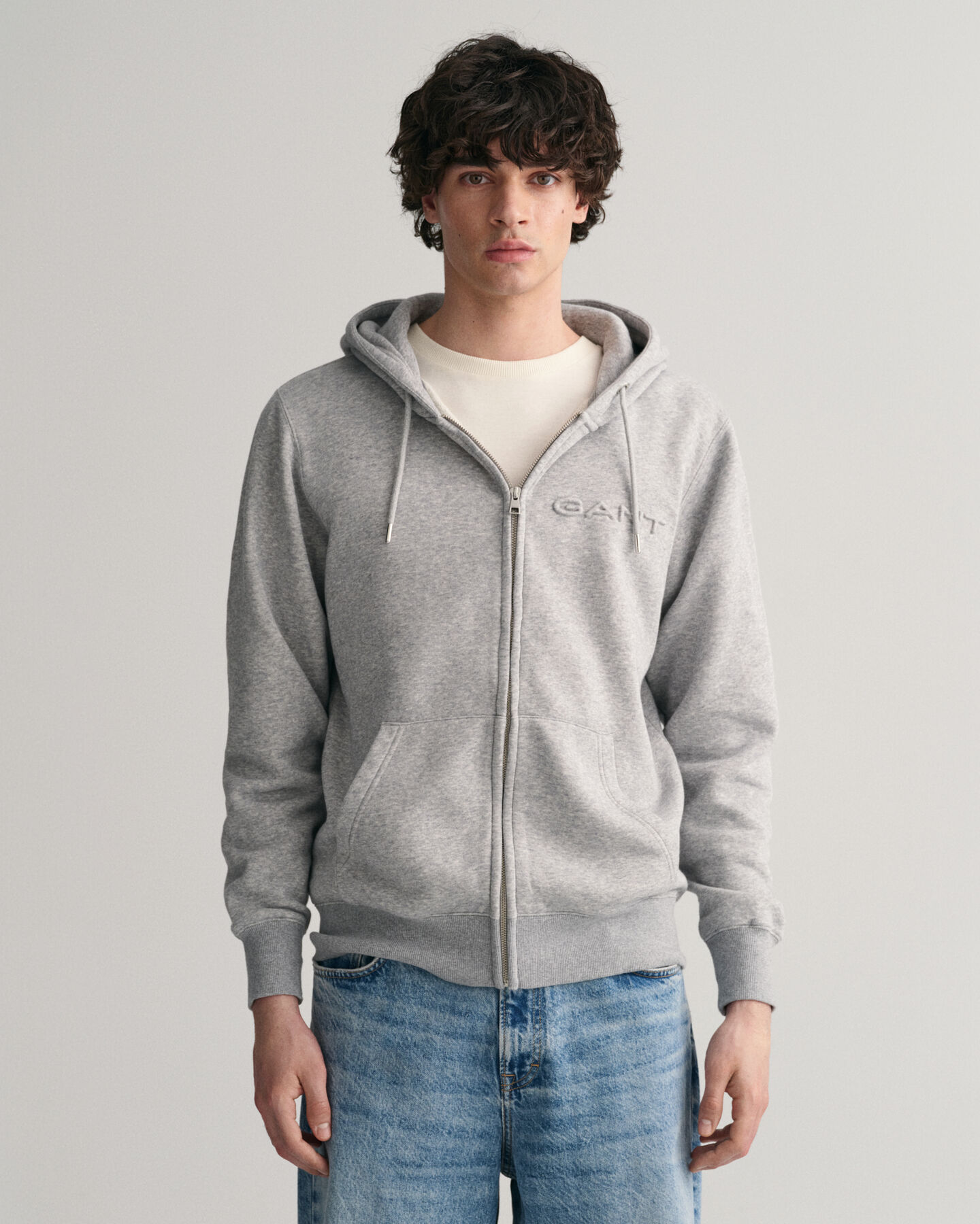 Gebosseleerde hoodie met ritssluiting