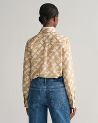 Regular Fit G Patterned overhemd van katoen en zijde