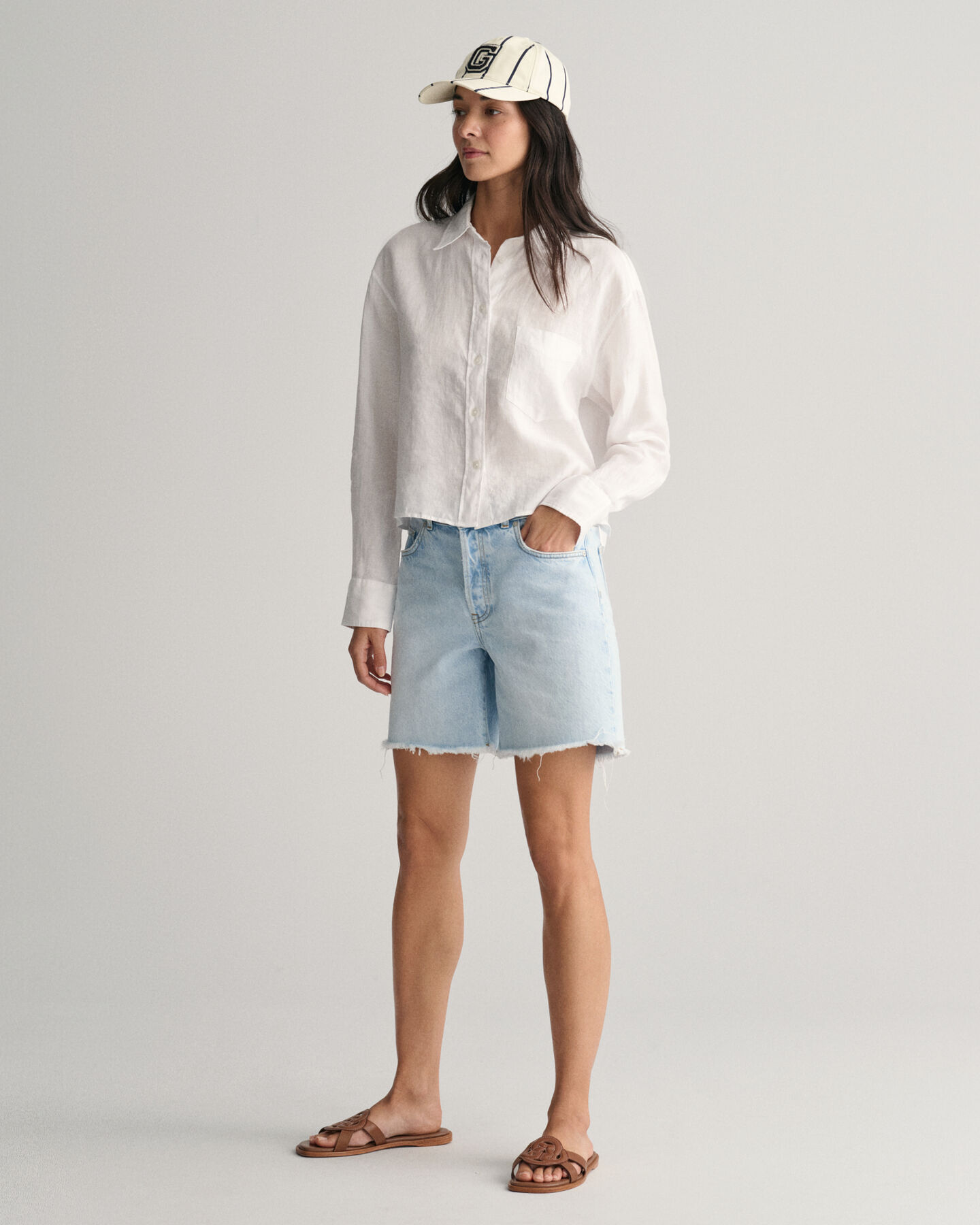 Relaxed Fit cropped blouse van linnen