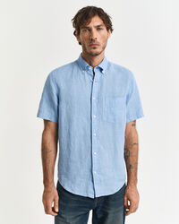 Regular Fit speciaal geverfd linnen overhemd met korte mouwen