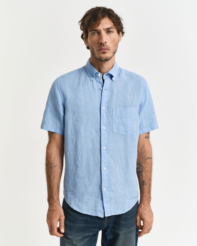 Regular Fit speciaal geverfd linnen overhemd met korte mouwen