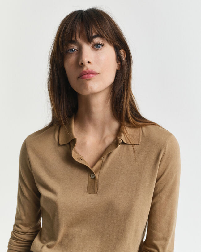 Seamless poloshirt met lange mouwen en knopen