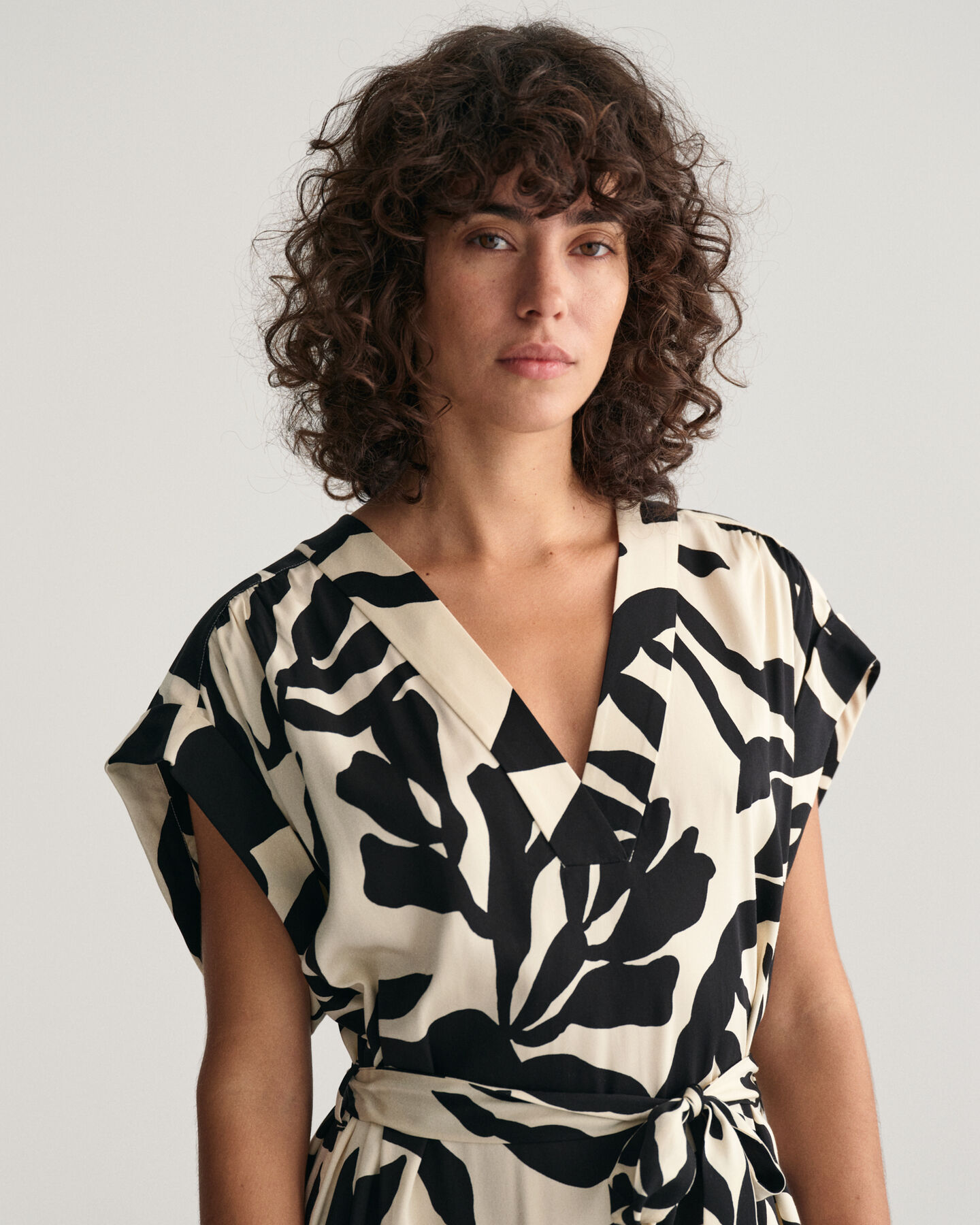 Palm Print jurk met korte mouwen