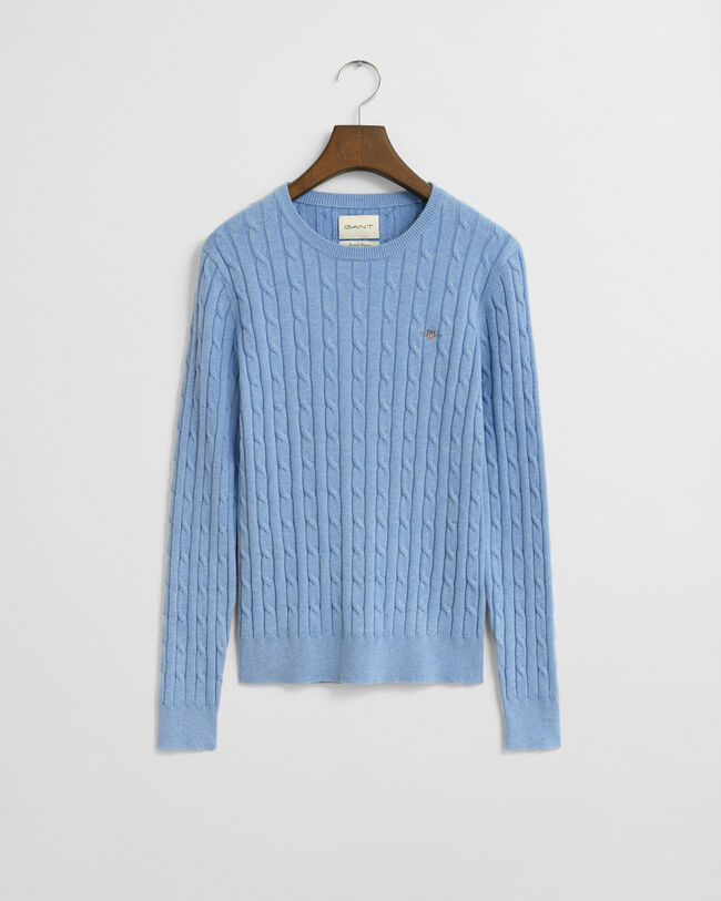 Gebreide kabeltrui met ronde hals van stretchkatoen