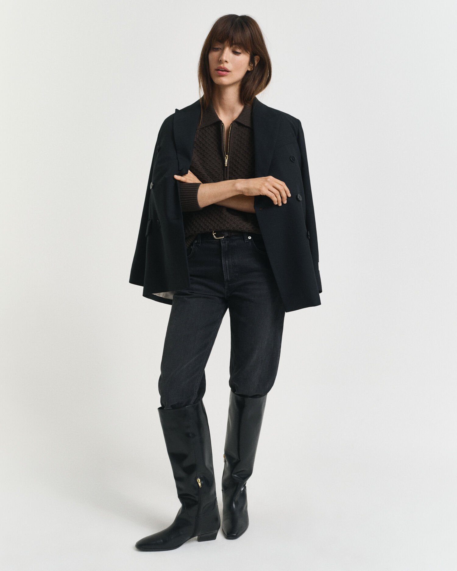 Katoenen Textured sweater met korte rits