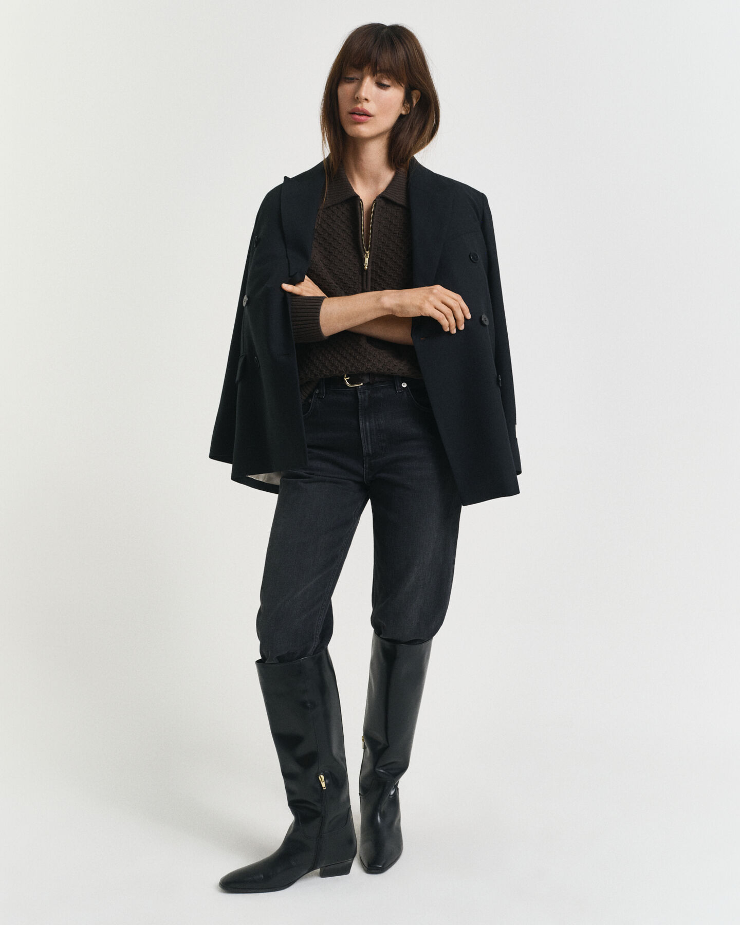 Katoenen Textured sweater met korte rits