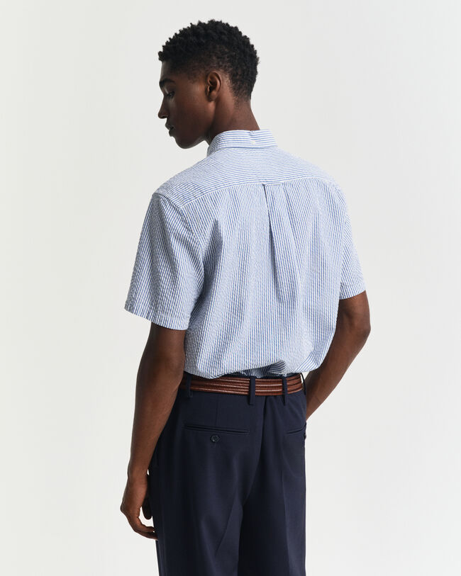 Regular Fit gestreept seersucker overhemd met korte mouwen
