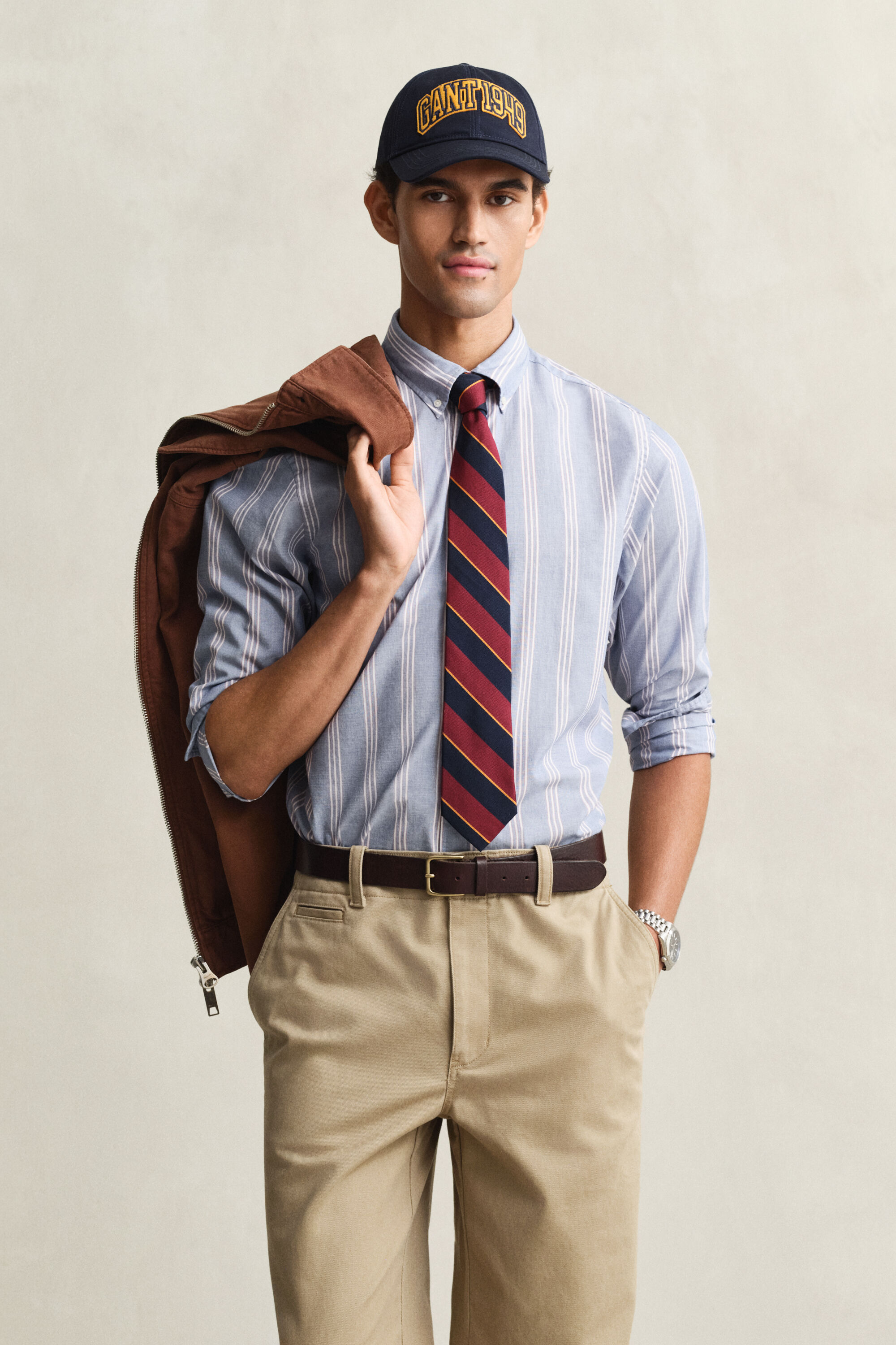 Regular Fit fil-à-fil poplin overhemd met strepen