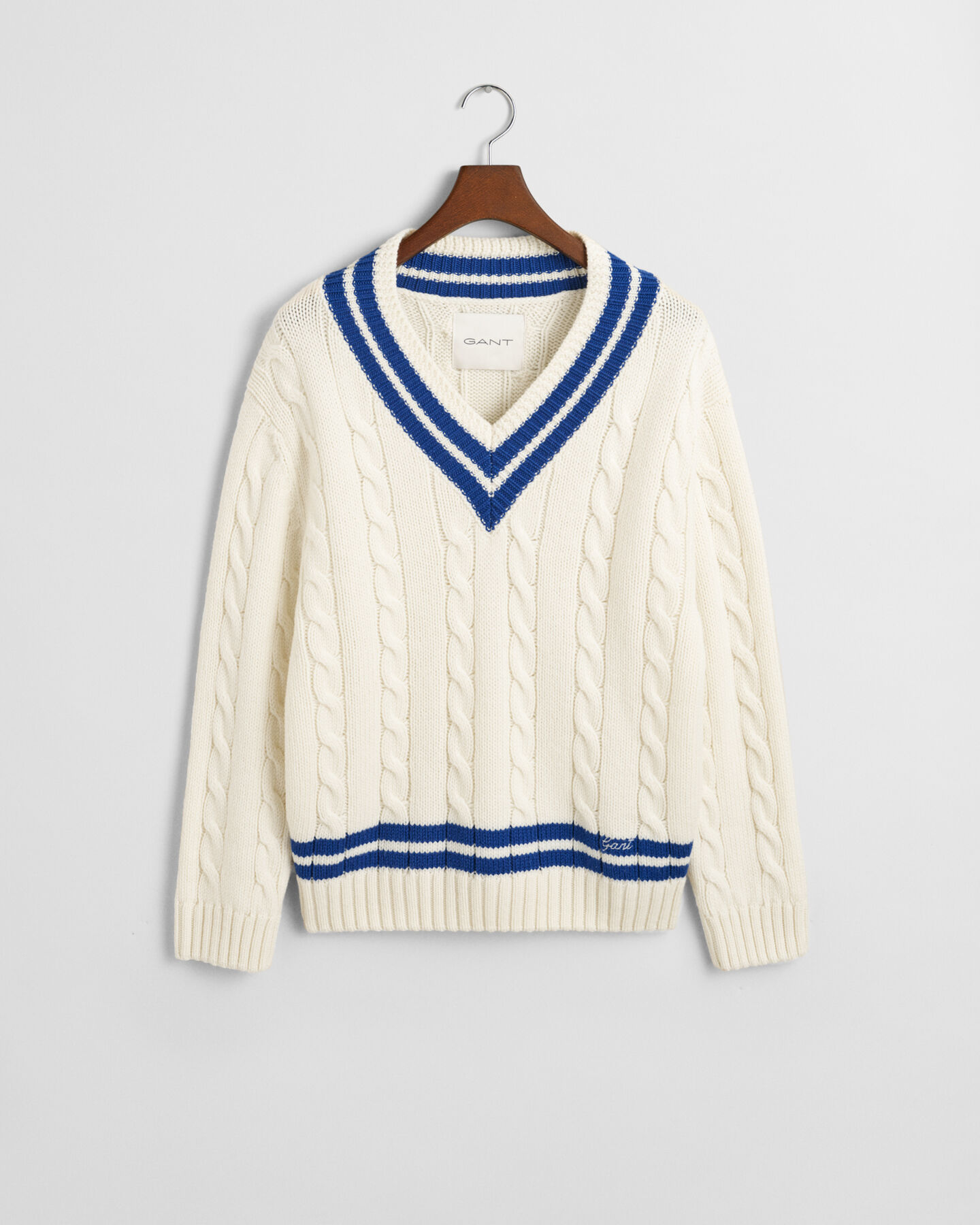 Kabelgebreide trui met V-hals