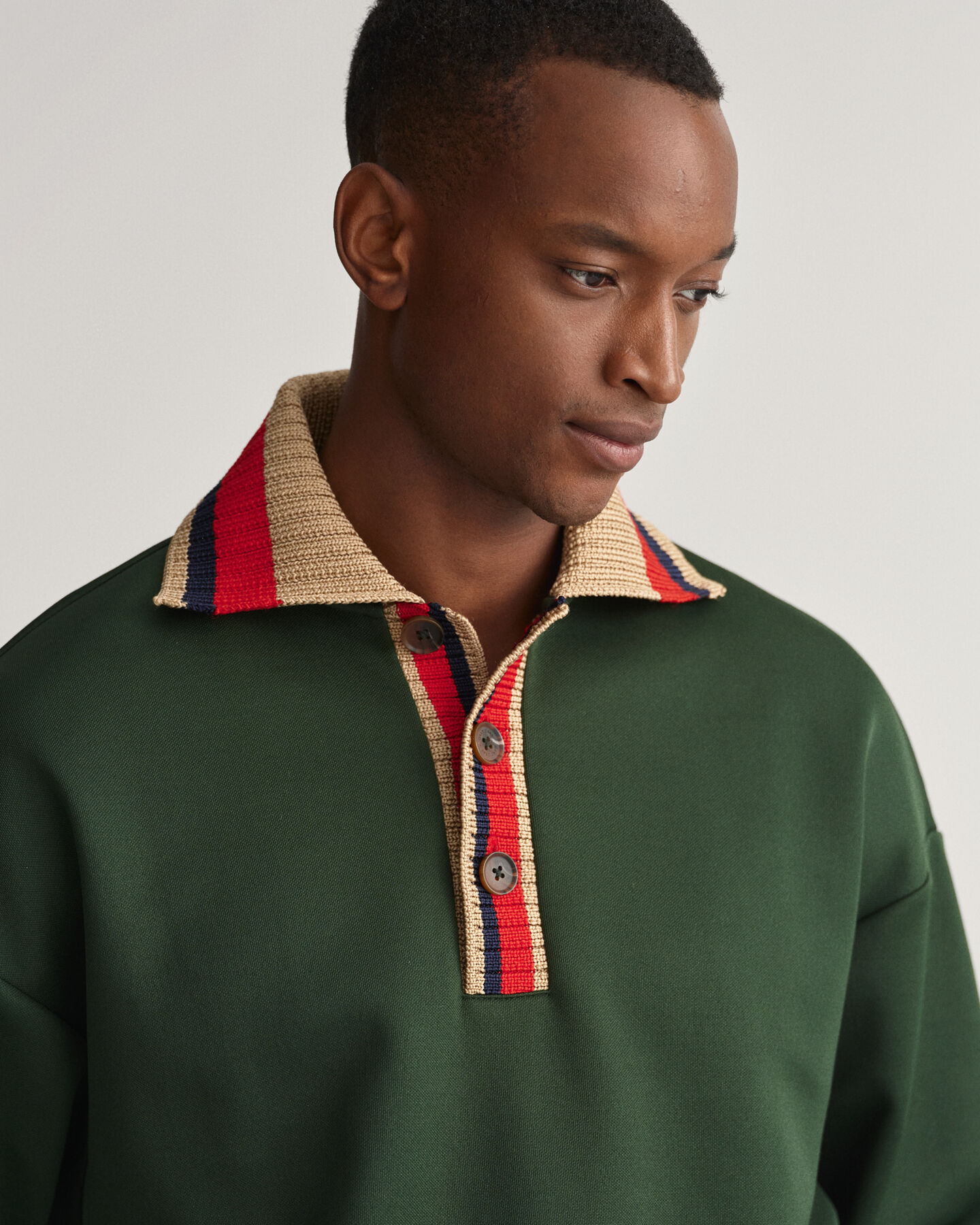 Rugger van sweatstof met gebreide kraag