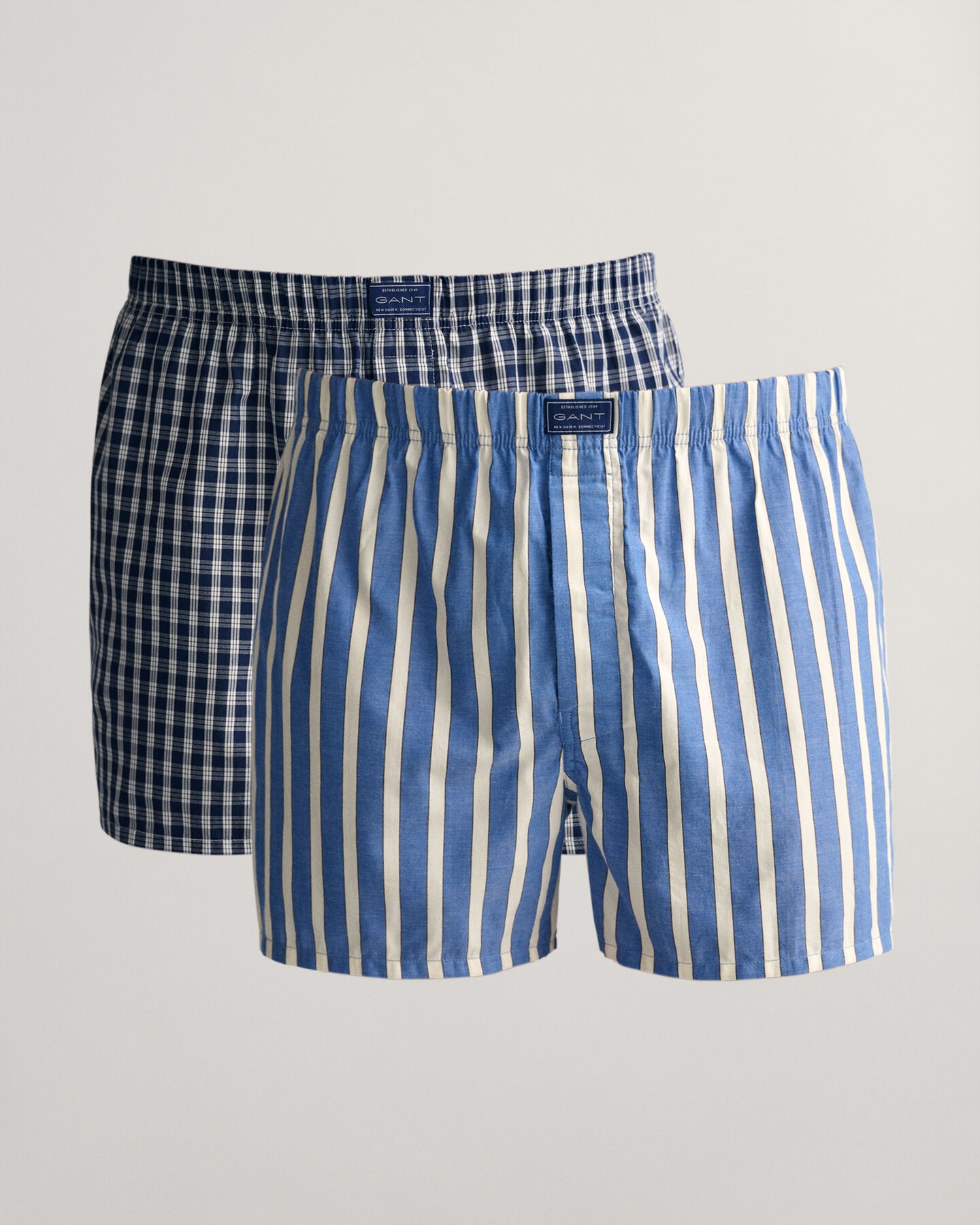 Set van twee boxershorts met strepen en ruiten