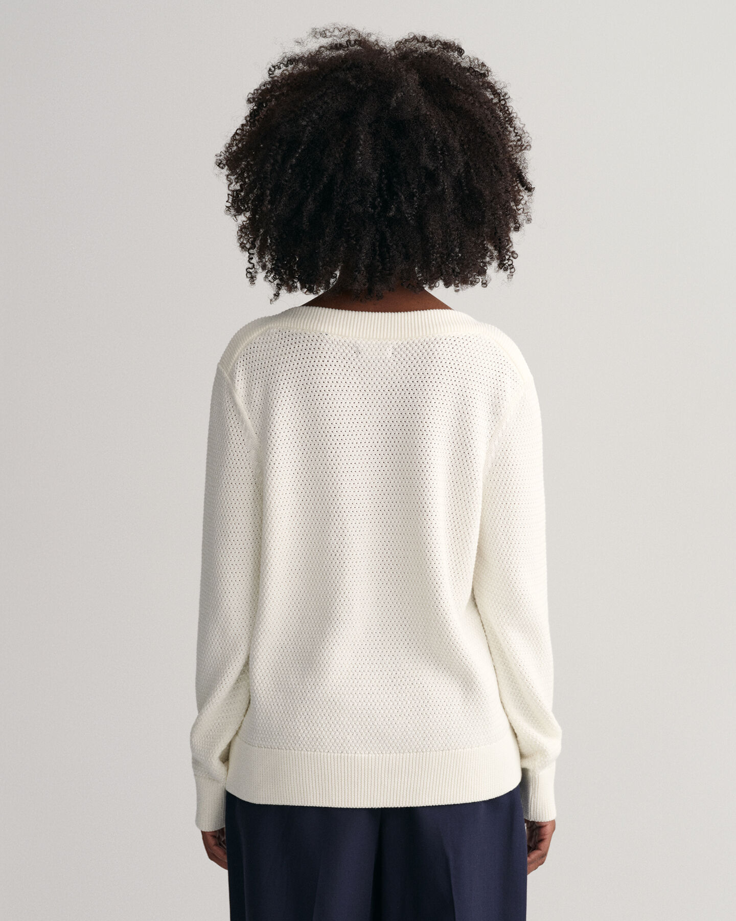 Textured sweater met boothals van katoen