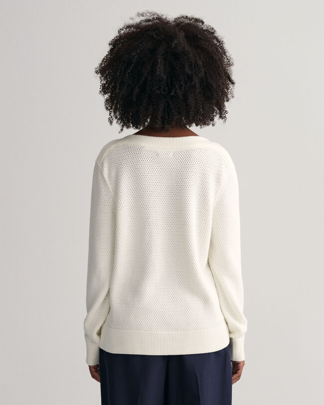Textured sweater met boothals van katoen