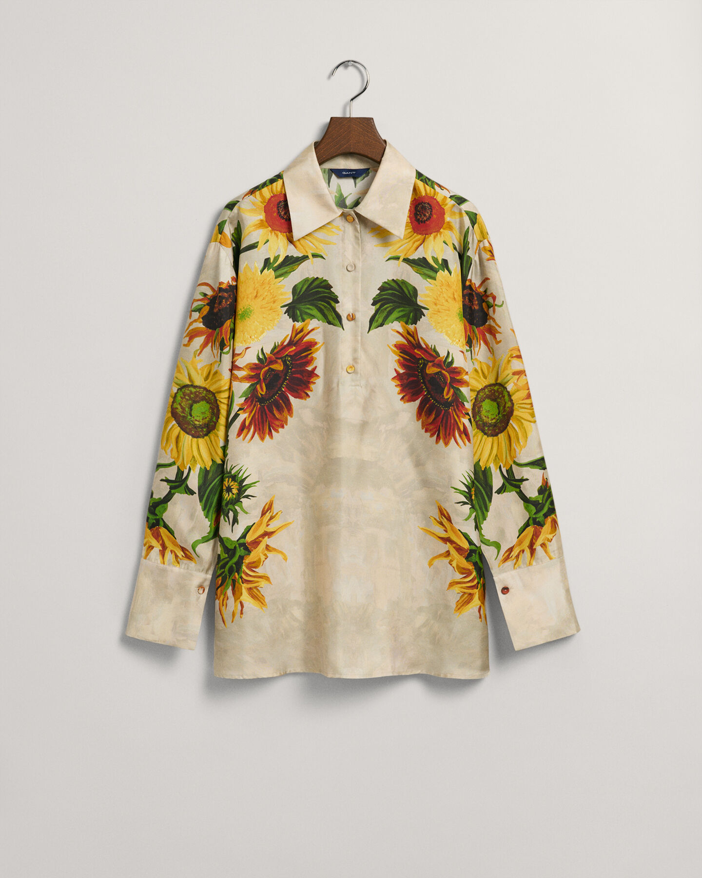 Popover zijden blouse met Sunflower-print