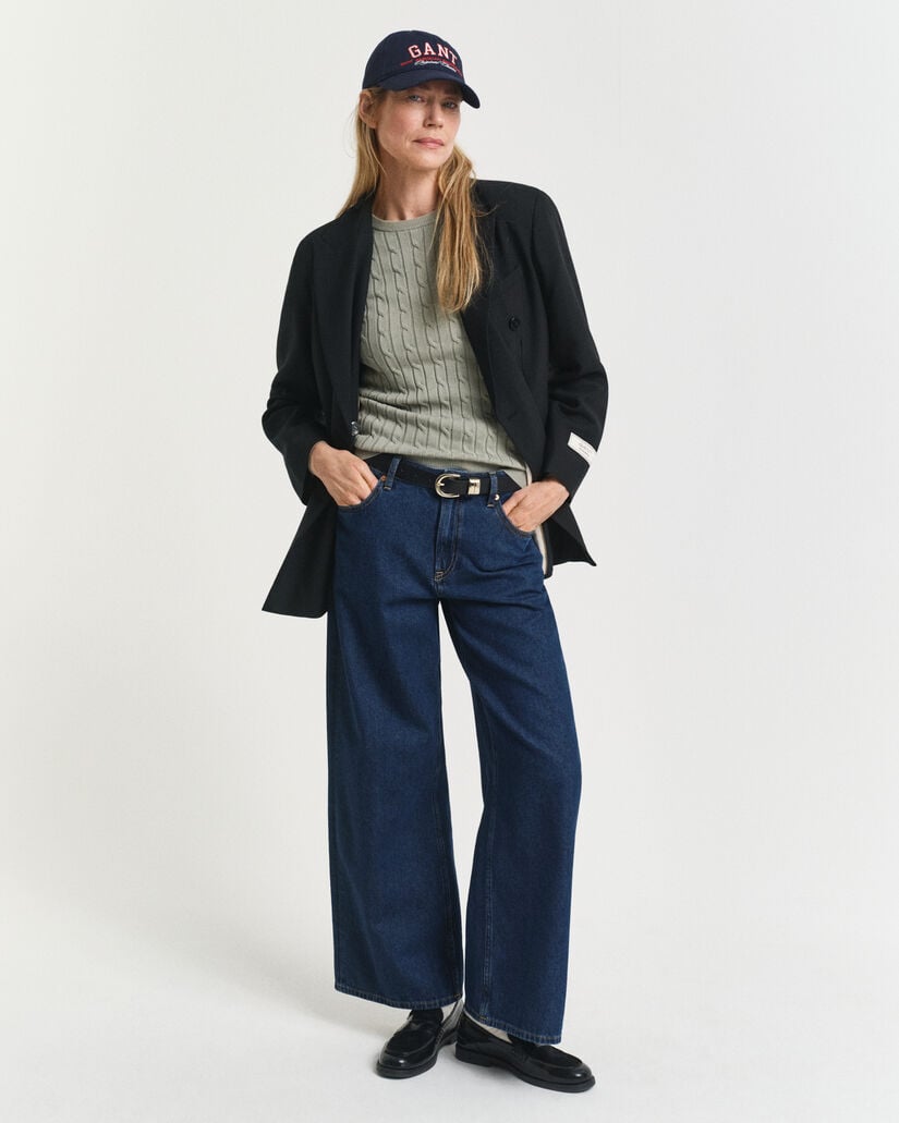 Gebreide kabeltrui met ronde hals van stretchkatoen