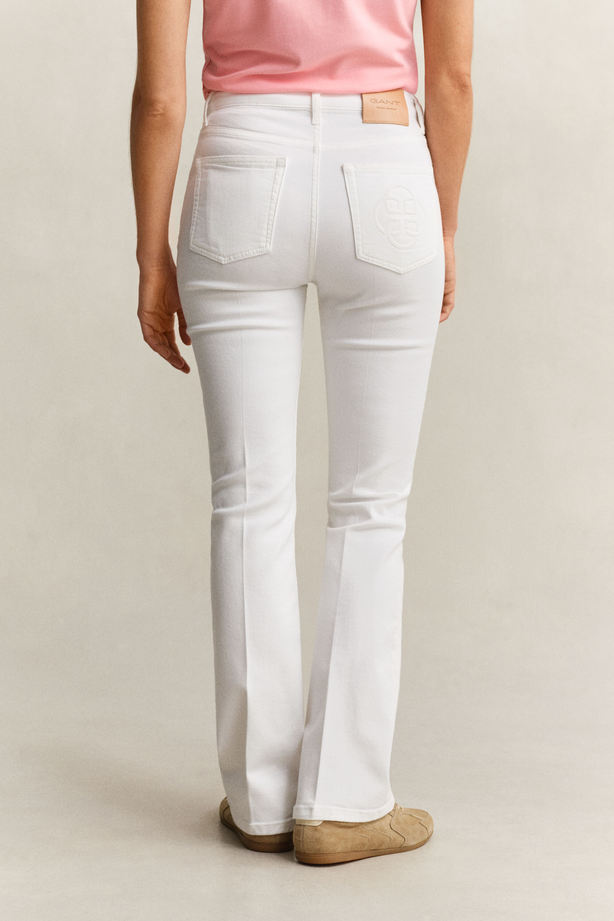 Monogram jeans met wijduitlopende pijpen