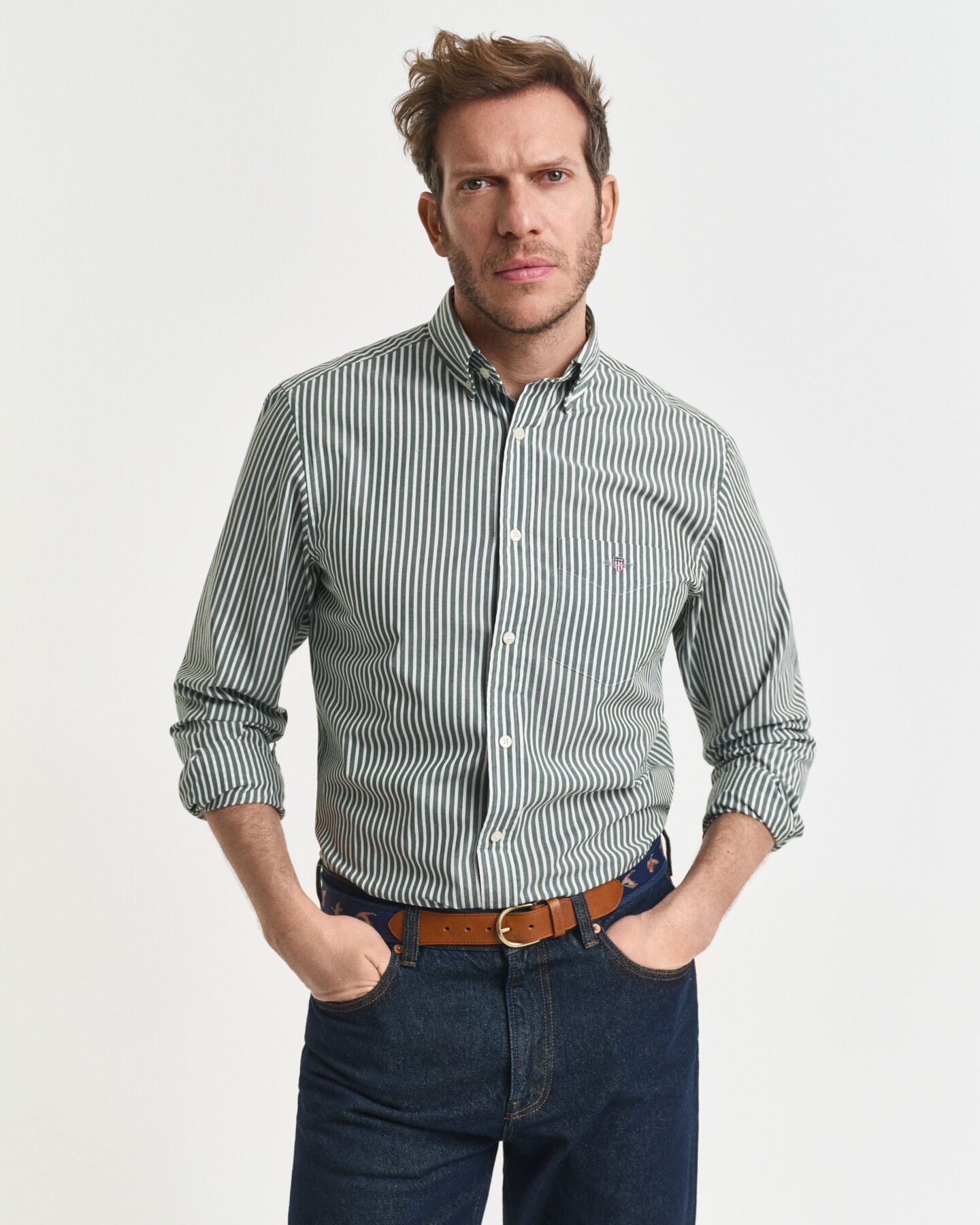 Regular Fit Classic overhemd met strepen van poplin