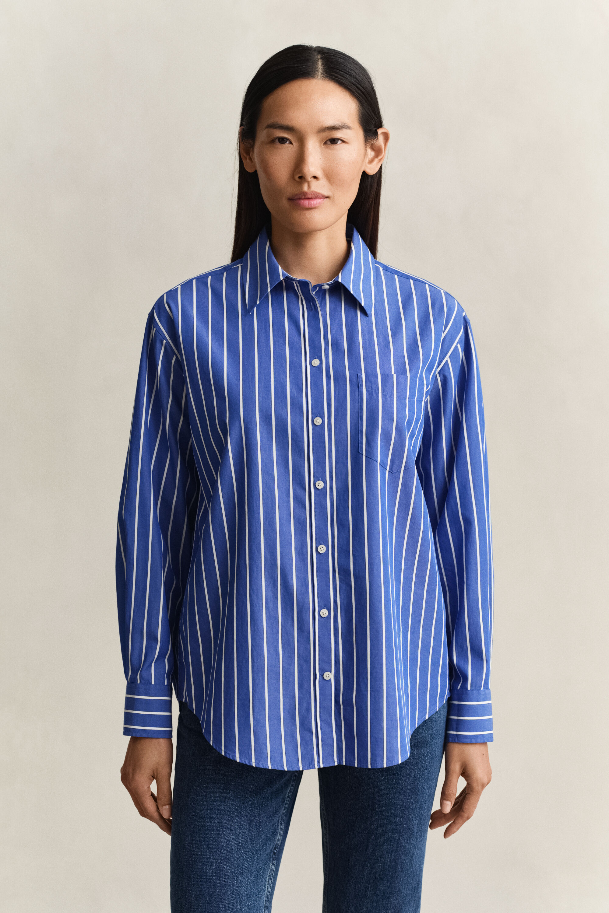 Relaxed Fit Classic overoverhemd van poplin met strepen