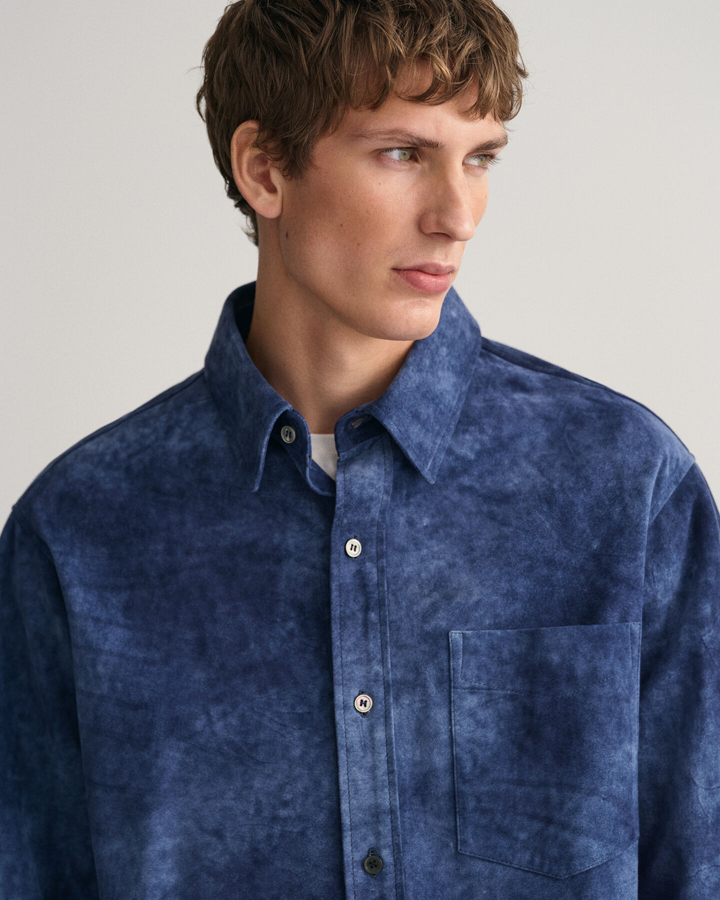 Oversized indigo overhemd van suède