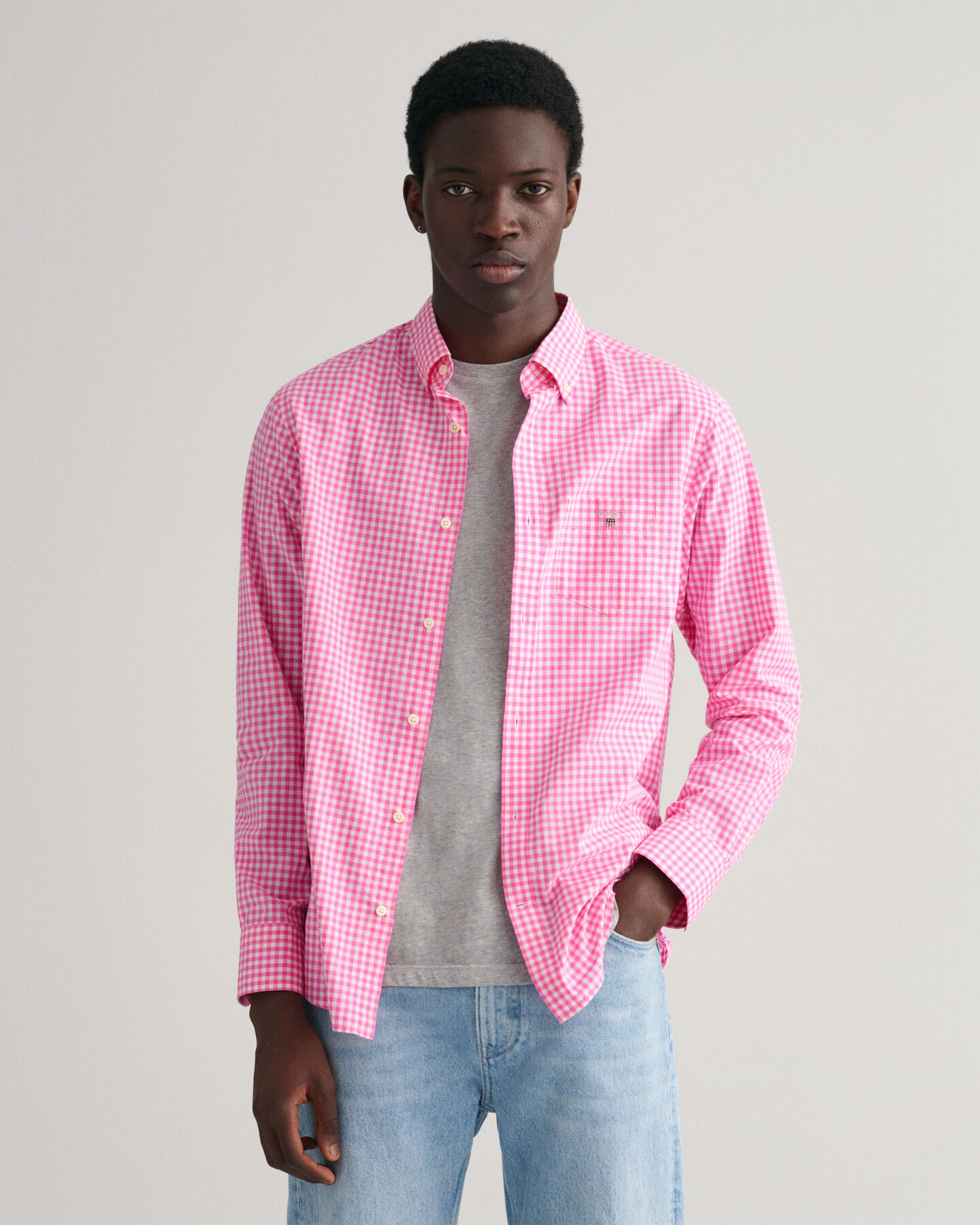 Regular Fit poplin overhemd met Gingham-ruitje