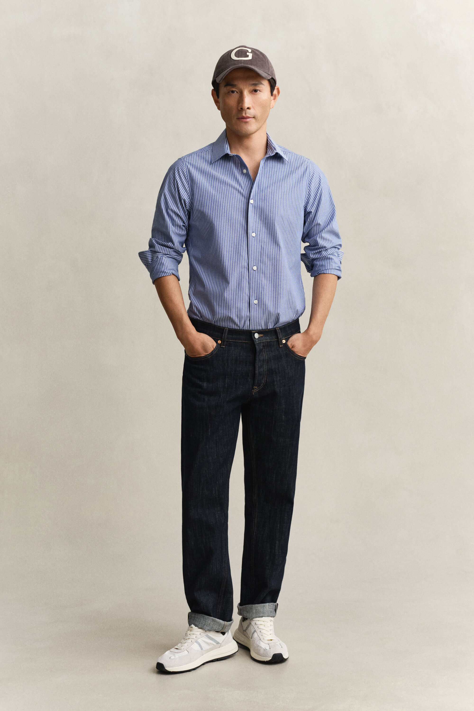 Gestreept overoverhemd van stretchpoplin