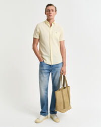 Regular Fit gestreept overhemd met korte mouwen van katoen en linnen